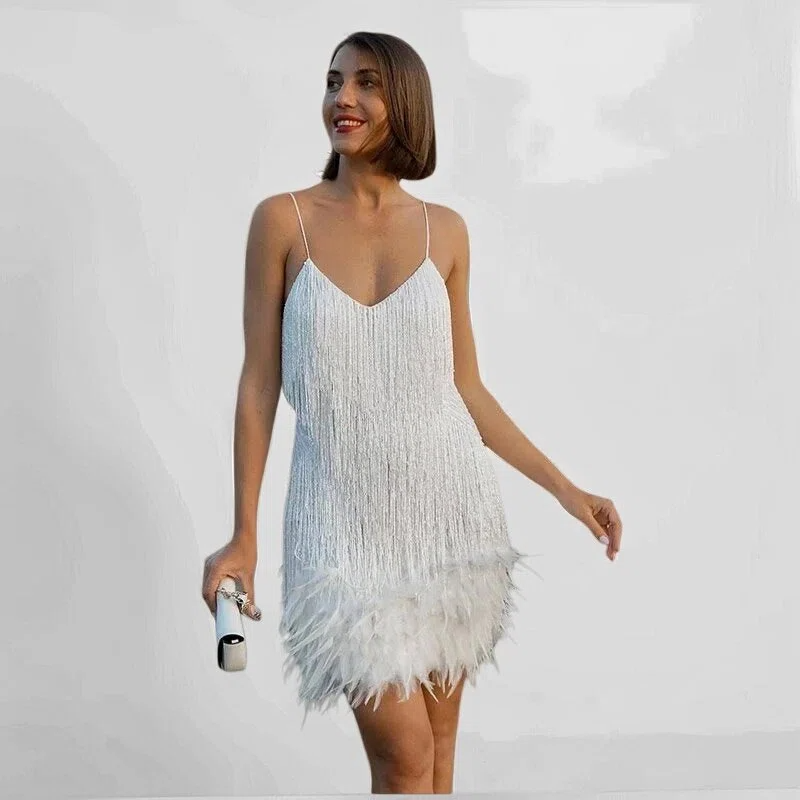 Glamouröses Pailletten-Feder-Cocktailkleid