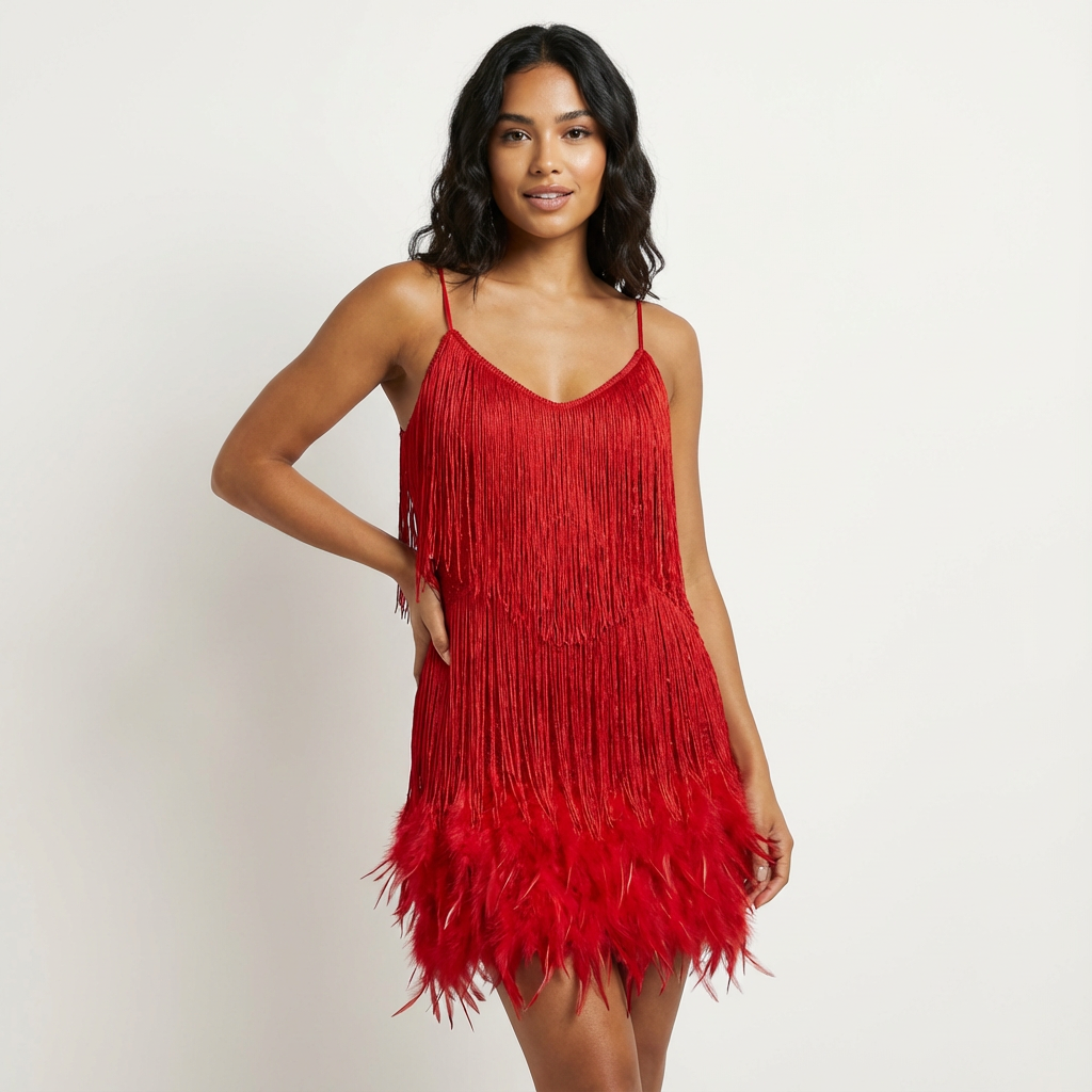 Glamouröses Pailletten-Feder-Cocktailkleid