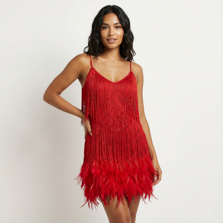 Glamouröses Pailletten-Feder-Cocktailkleid