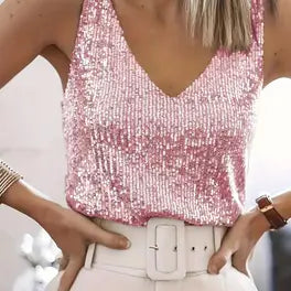 Jennifer - Damen Pailletten V-Ausschnitt ärmelloses Tanktop