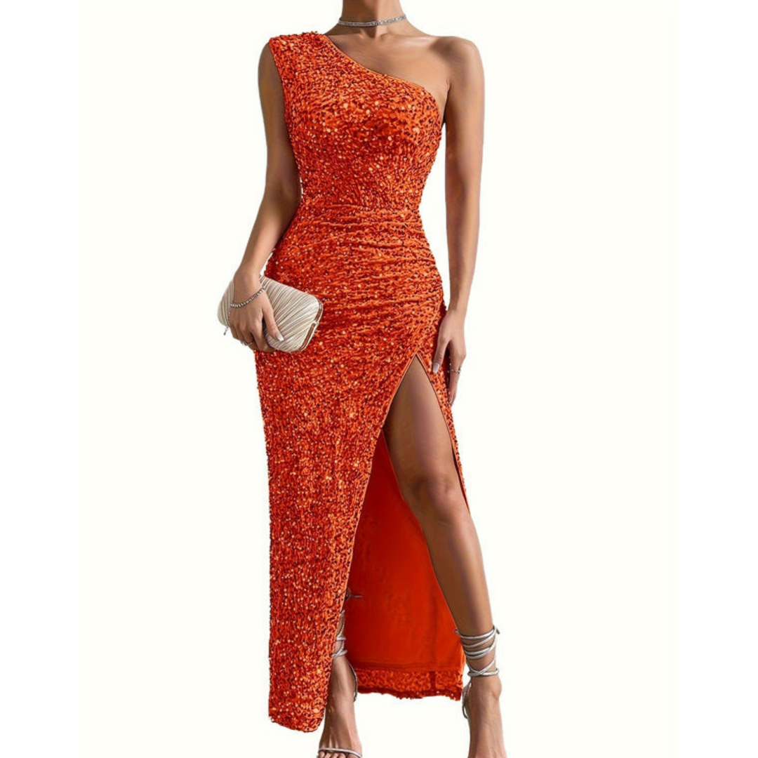 Lange Kleid mit schulterfreien Trägern und Schlitz für Frauen