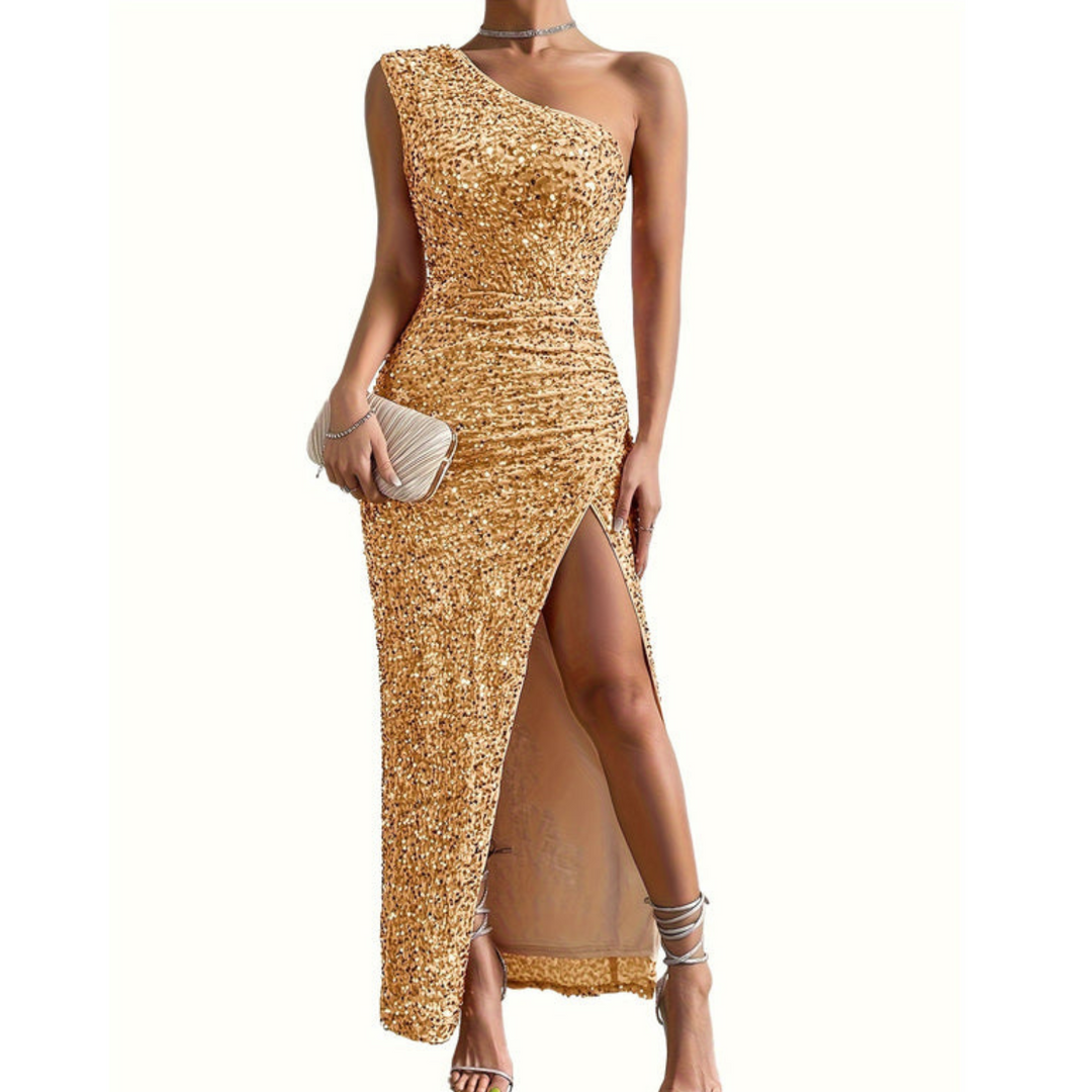 Lange Kleid mit schulterfreien Trägern und Schlitz für Frauen