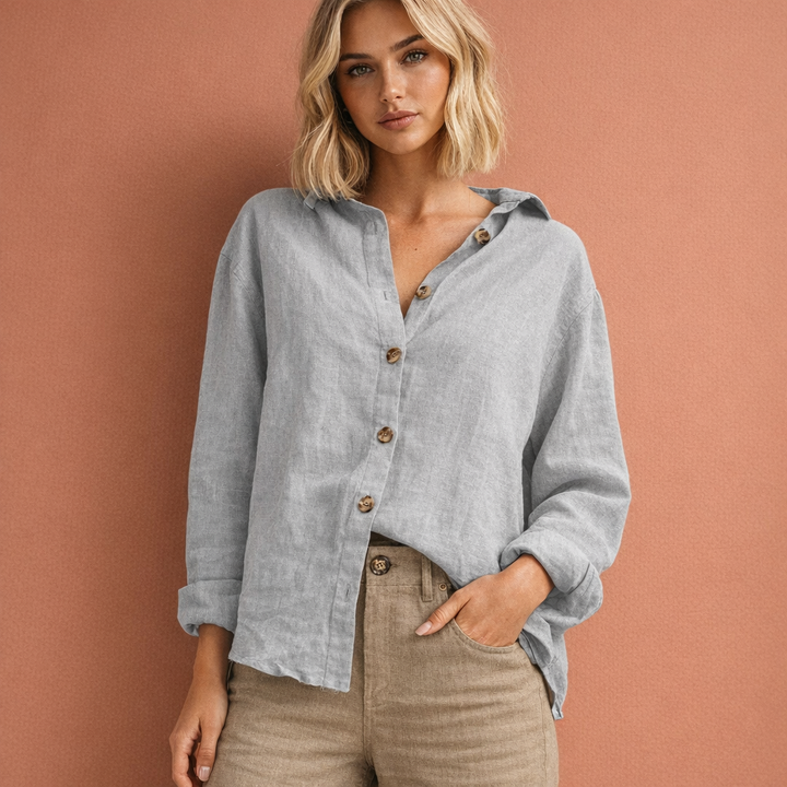 Leinenlook-Bluse mit Knopfverschluss für Damen | Esmée