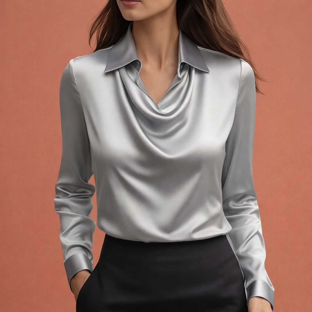 Satinbluse mit drapierendem Kragen für Damen | Elina