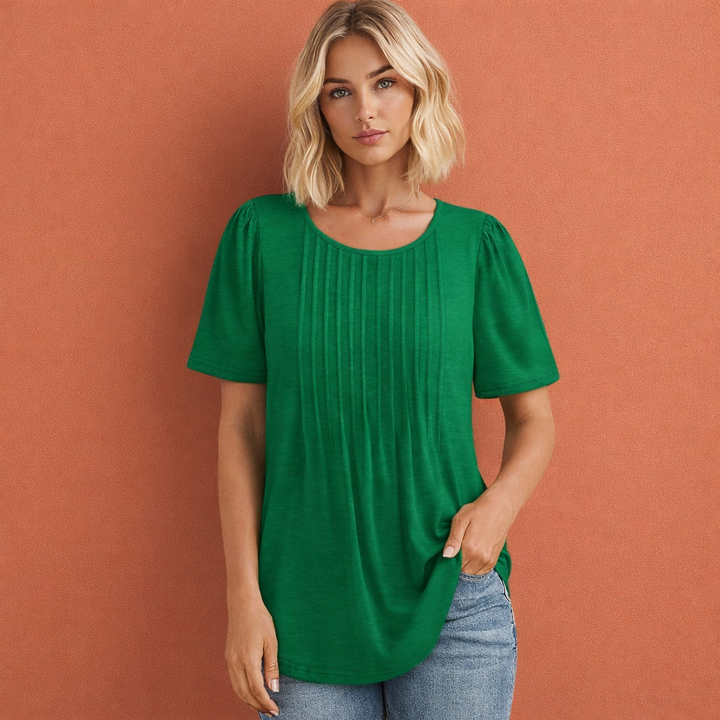 Damen Sommer Top mit Rundhalsausschnitt und Faltendetails | Marlijn