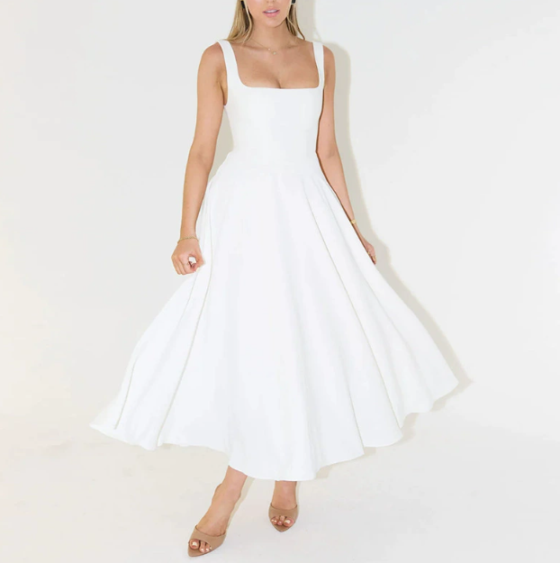 HARPER - Midi-Kleid mit quadratischem Ausschnitt und schmalen Trägern