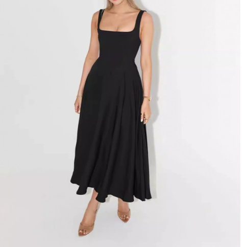 HARPER - Midi-Kleid mit quadratischem Ausschnitt und schmalen Trägern