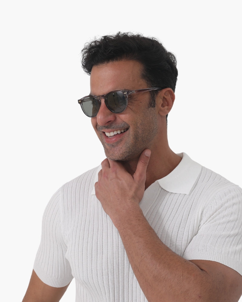 Runde Sonnenbrille mit halbtransparenter Fassung für Herren | Ideal für den täglichen Gebrauch im Freien