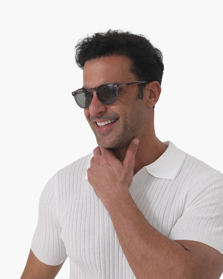 Runde Sonnenbrille mit halbtransparenter Fassung für Herren | Ideal für den täglichen Gebrauch im Freien