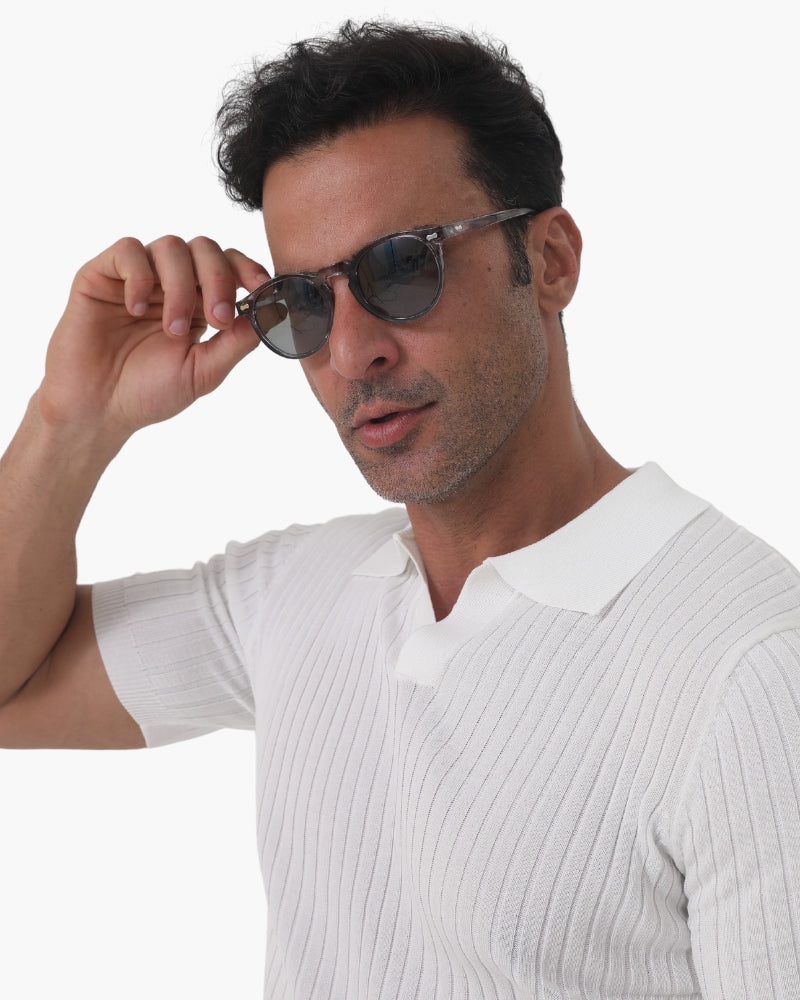 Runde Sonnenbrille mit halbtransparenter Fassung für Herren | Ideal für den täglichen Gebrauch im Freien