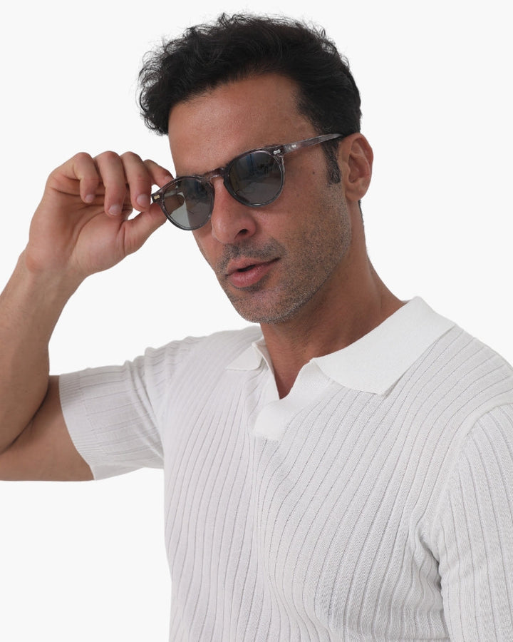 Runde Sonnenbrille mit halbtransparenter Fassung für Herren | Ideal für den täglichen Gebrauch im Freien