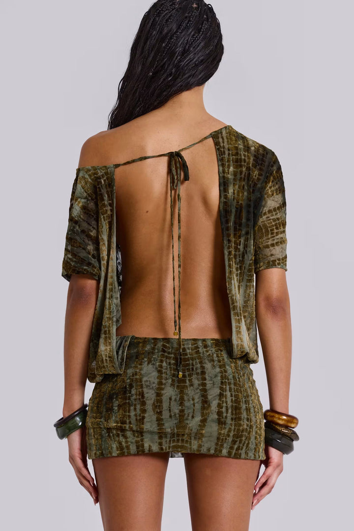 Cynthia - Tie-Dye Druck Off-Shoulder Blouson Mini Kleid