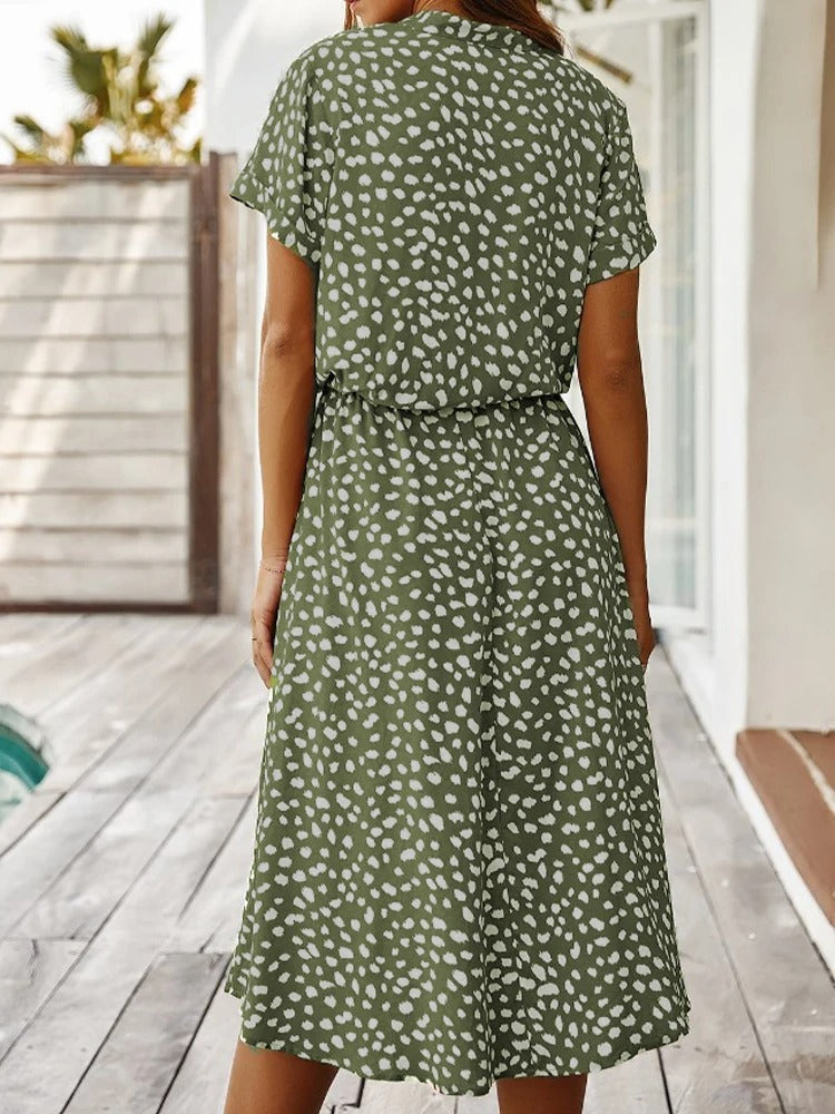 Elizabeth - Damen Midi Hemdkleid mit Tierdruck und kurzen Ärmeln