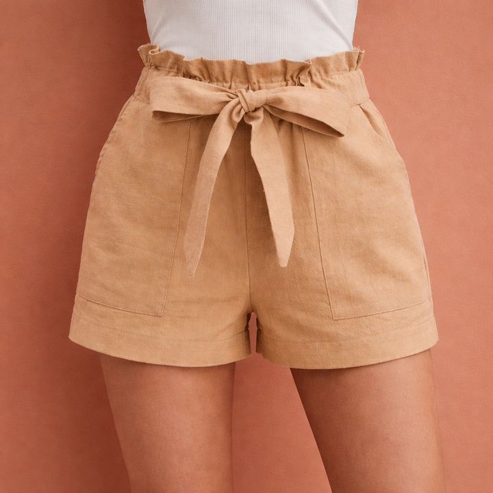 Leinen Damen Shorts mit hoher Taille und Schleifenbund | Zoë