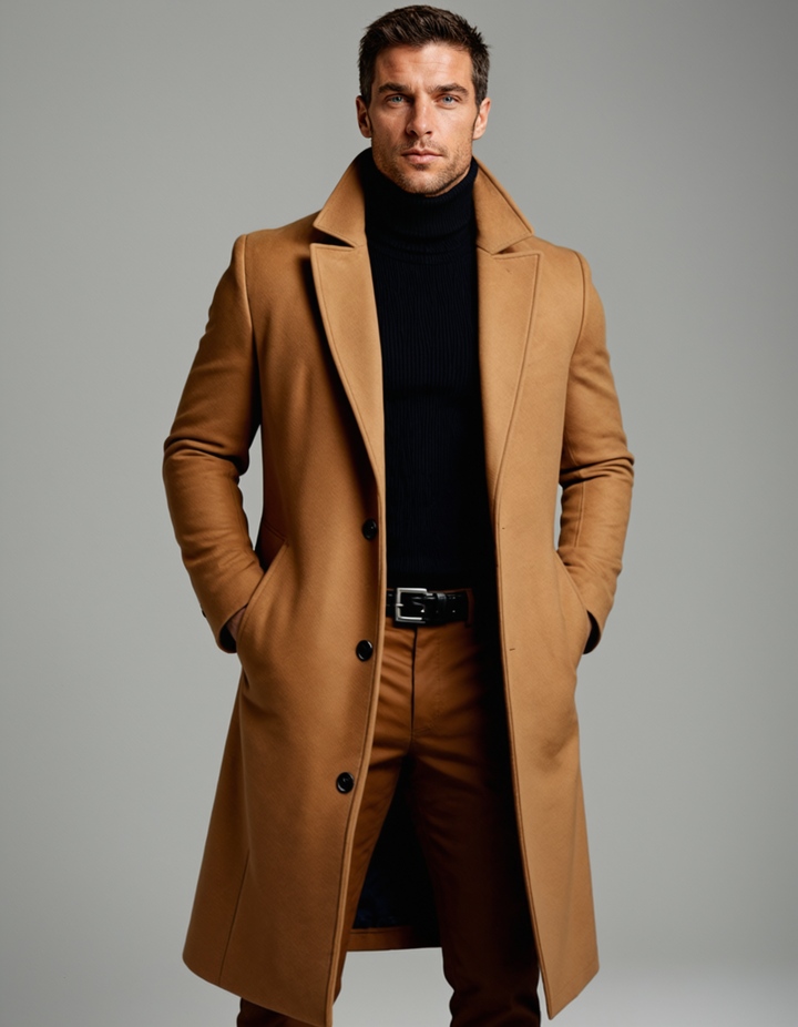 Rosamund | Herren gepolsterter Langmantel mit Revers und seitlichen Taschen