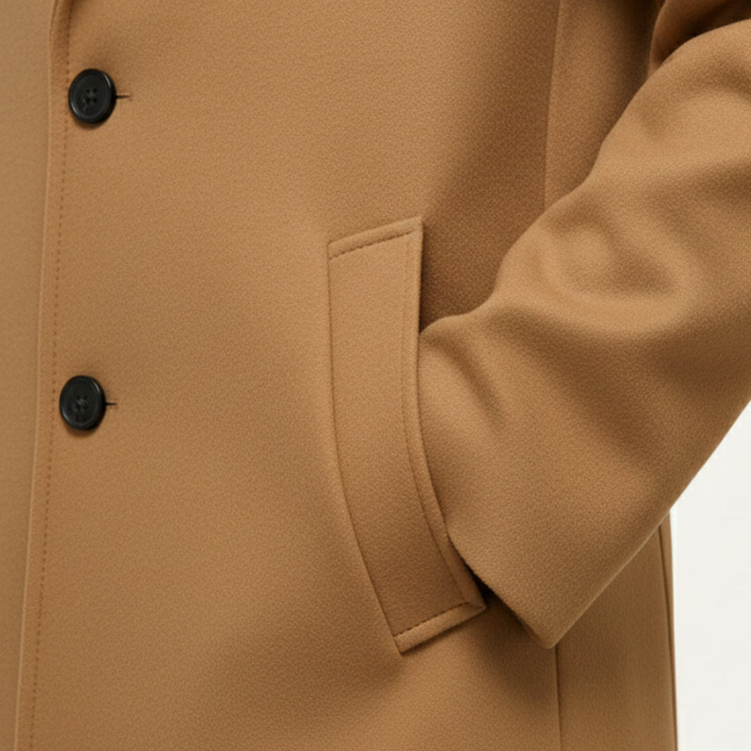 Rosamund | Herren gepolsterter Langmantel mit Revers und seitlichen Taschen