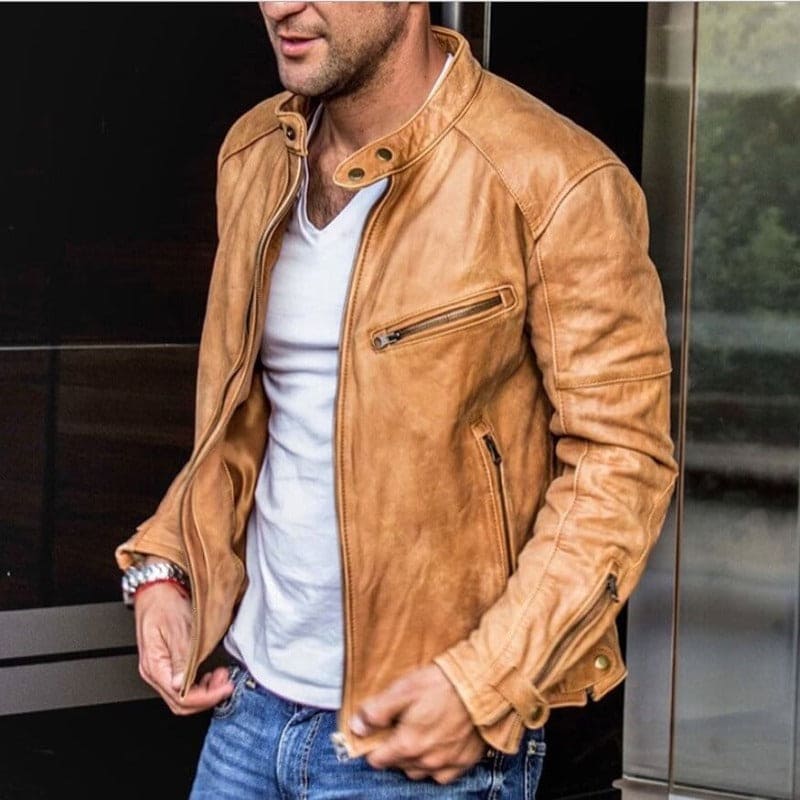 Herren Slim Fit Jacke – Mit Reißverschluss und Stehkragen, Geeignet für Biker und Freizeitgebrauch