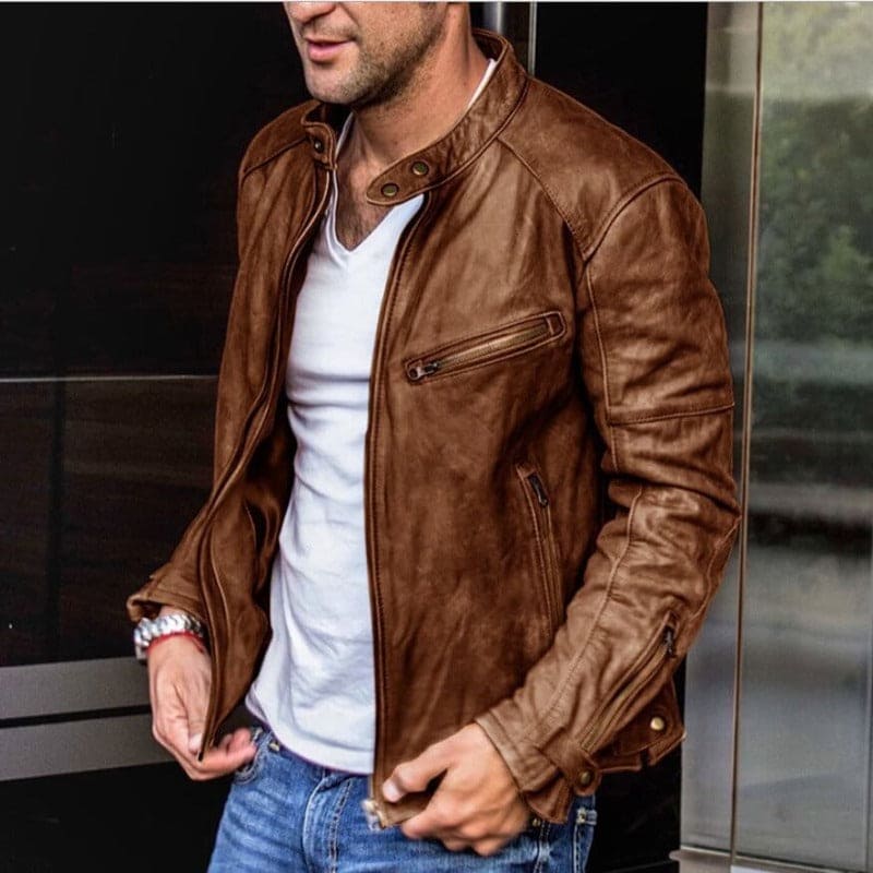 Herren Slim Fit Jacke – Mit Reißverschluss und Stehkragen, Geeignet für Biker und Freizeitgebrauch