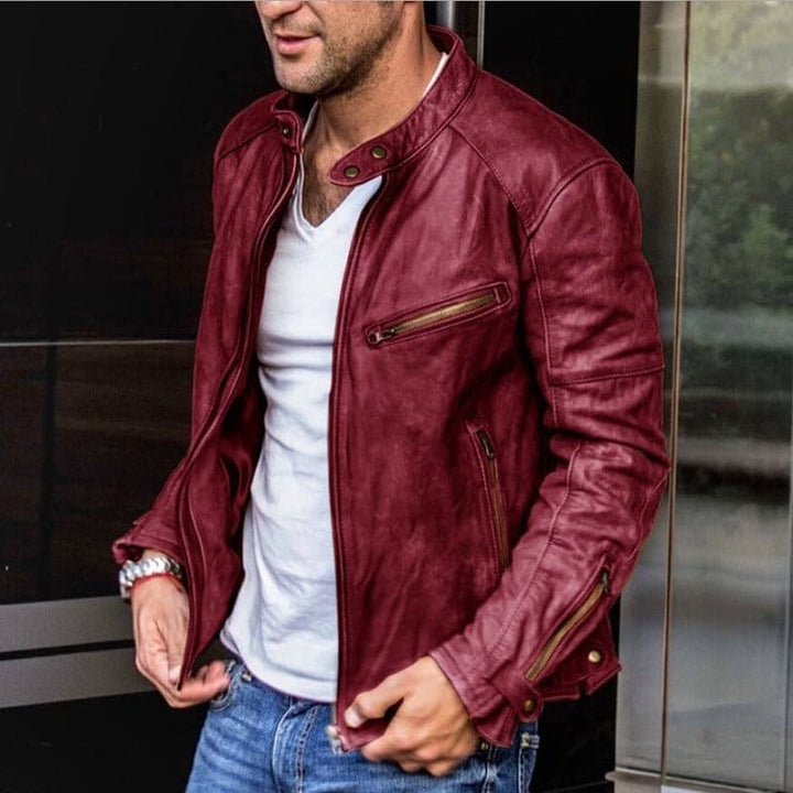 Herren Slim Fit Jacke – Mit Reißverschluss und Stehkragen, Geeignet für Biker und Freizeitgebrauch