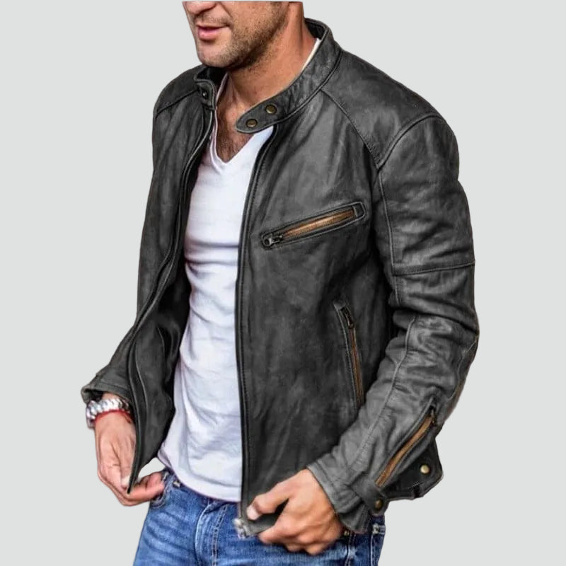 Herren Slim Fit Jacke – Mit Reißverschluss und Stehkragen, Geeignet für Biker und Freizeitgebrauch