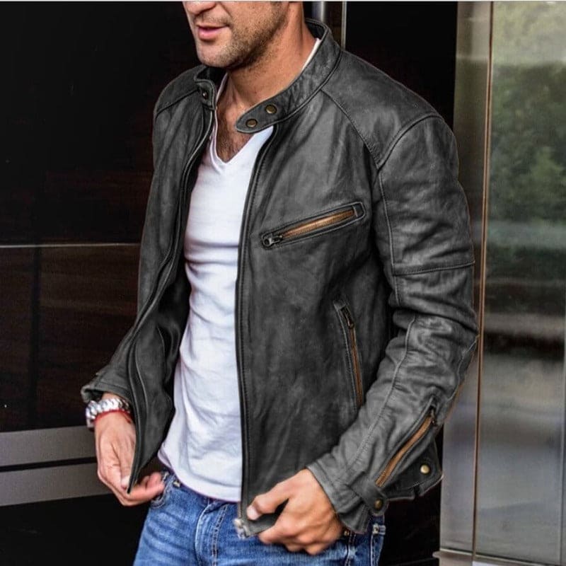 Herren Slim Fit Jacke – Mit Reißverschluss und Stehkragen, Geeignet für Biker und Freizeitgebrauch