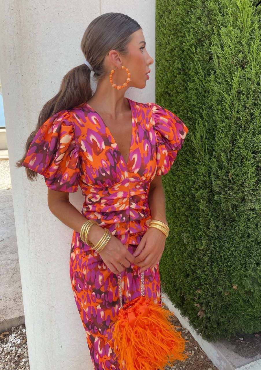Kacy | Luftiges Sommerkleid mit V-Ausschnitt und Puffärmeln