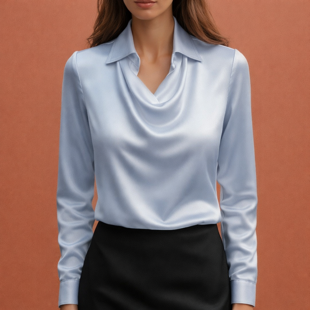 Satinbluse mit drapierendem Kragen für Damen | Elina