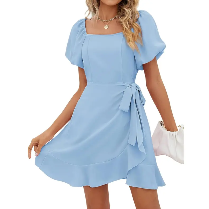 Donna - Kleid mit quadratischem Ausschnitt, Puffärmeln und Gürtel in A-Linie