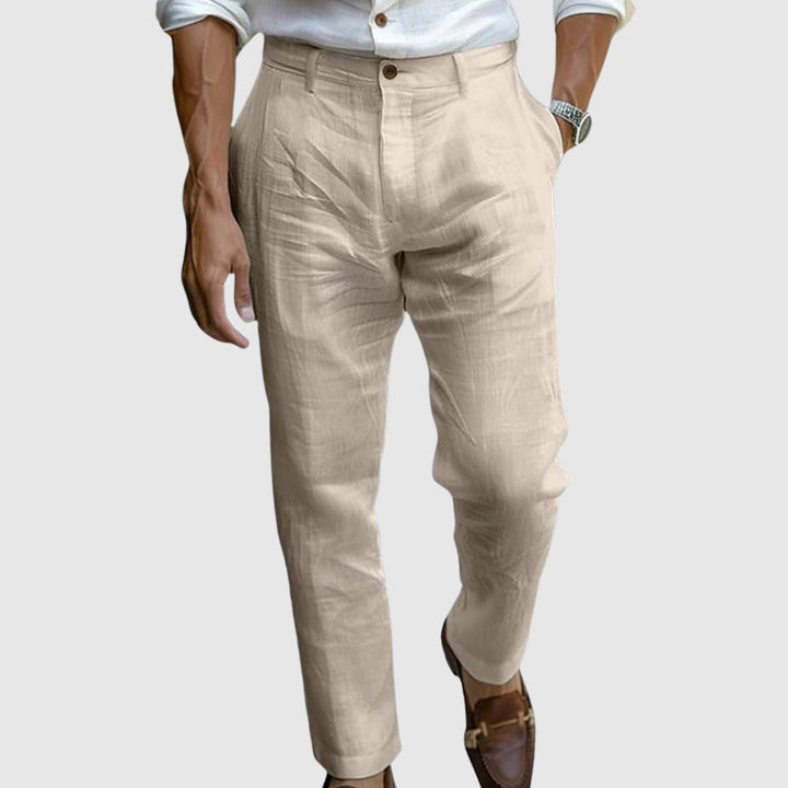 Graham | Herren Baumwoll-Leinen-Hosen mit geradem Schnitt und klassischem Knopfverschluss