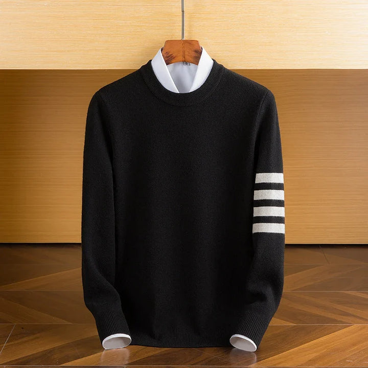 Ryan | Herren-Lammwoll-Pullover mit charakteristischem gestreiften Ärmel