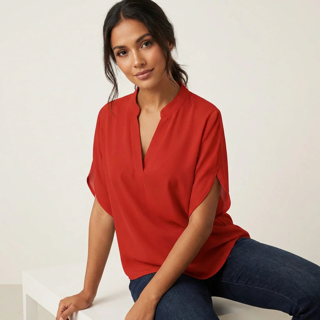Luftige Damen Sommerbluse mit V-Ausschnitt - Aurélie