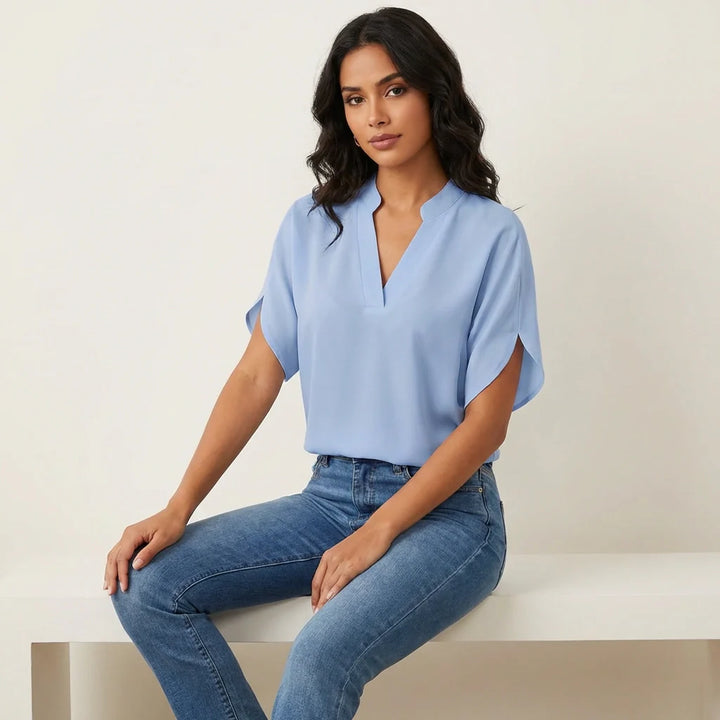 Luftige Damen Sommerbluse mit V-Ausschnitt - Aurélie