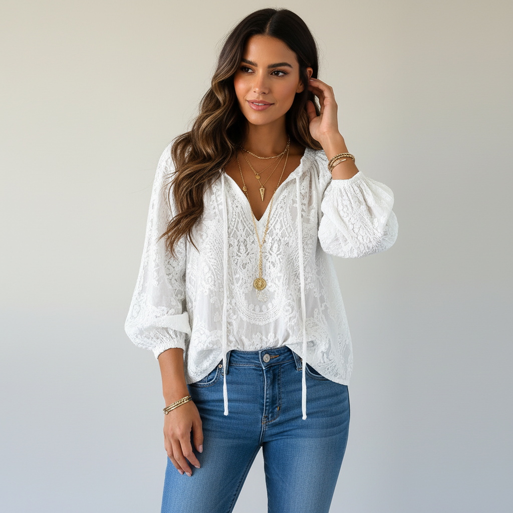 Luftige Spitzenbluse mit bohemian Ausstrahlung - Kelly