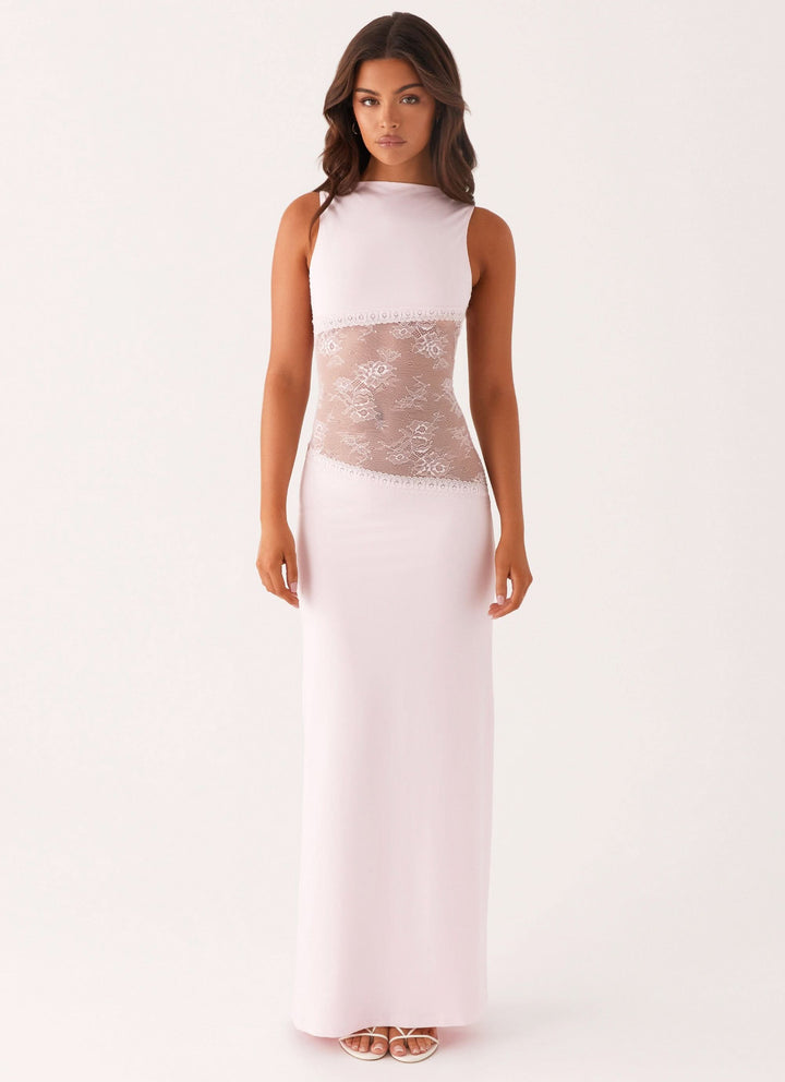 Amanda - Transparentes Spitzen-Panel ärmelloses Maxikleid