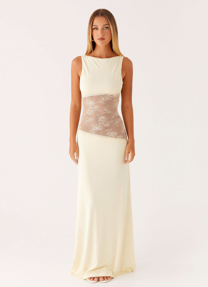 Amanda - Transparentes Spitzen-Panel ärmelloses Maxikleid