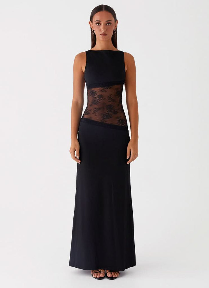 Amanda - Transparentes Spitzen-Panel ärmelloses Maxikleid