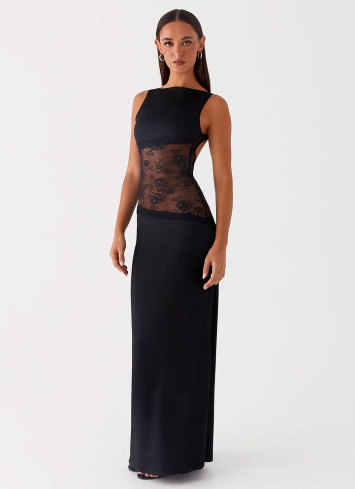 Amanda - Transparentes Spitzen-Panel ärmelloses Maxikleid