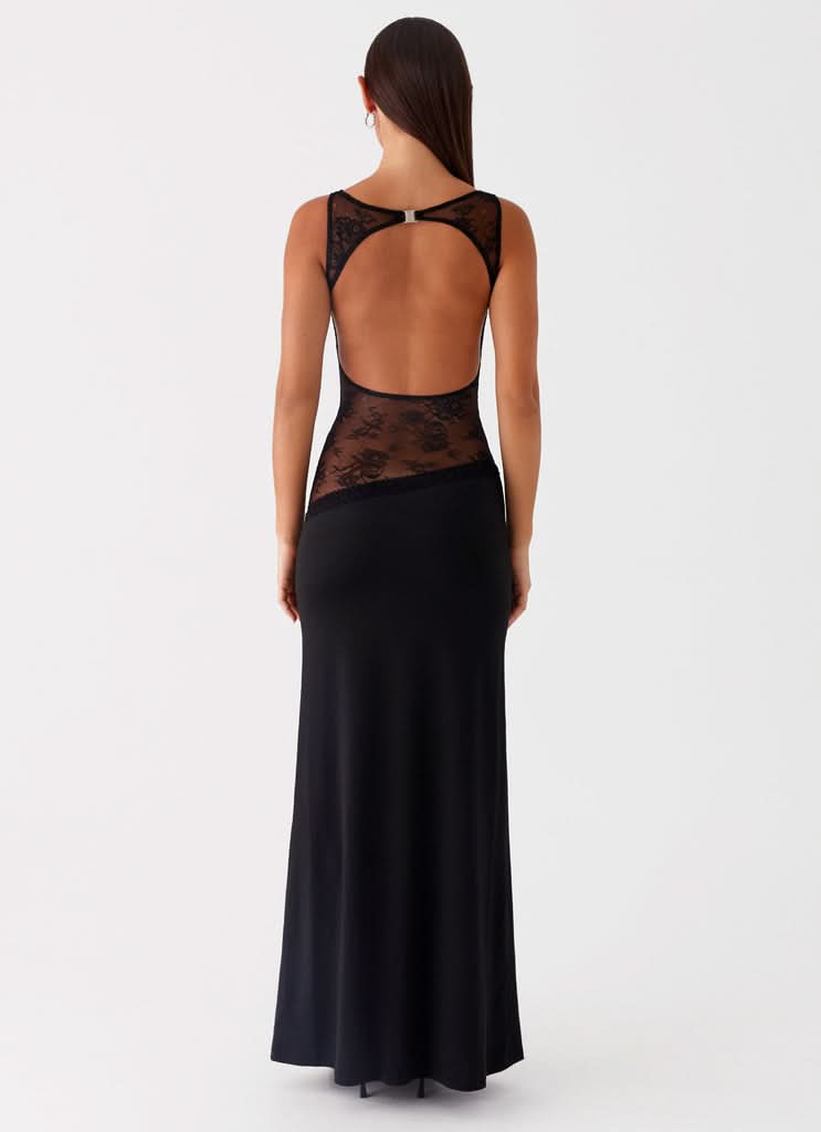 Amanda - Transparentes Spitzen-Panel ärmelloses Maxikleid