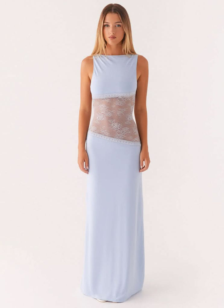 Amanda - Transparentes Spitzen-Panel ärmelloses Maxikleid