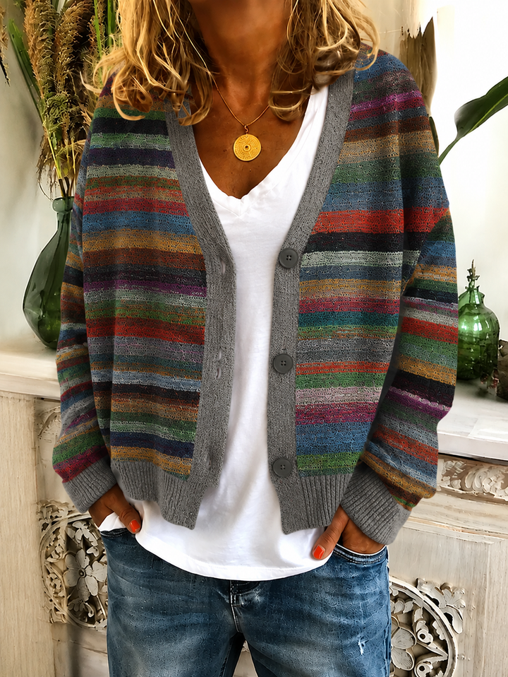 Gestreifte Damen Strickjacke – Herbstzauber Lurena
