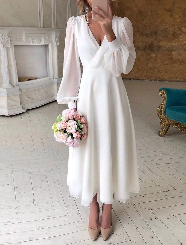 Damen Klassisches Langarm Fließendes Hochzeitskleid