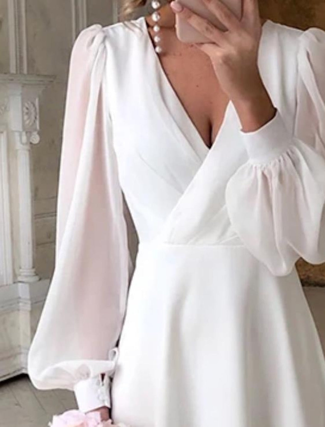 Damen Klassisches Langarm Fließendes Hochzeitskleid
