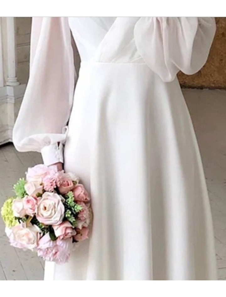 Damen Klassisches Langarm Fließendes Hochzeitskleid