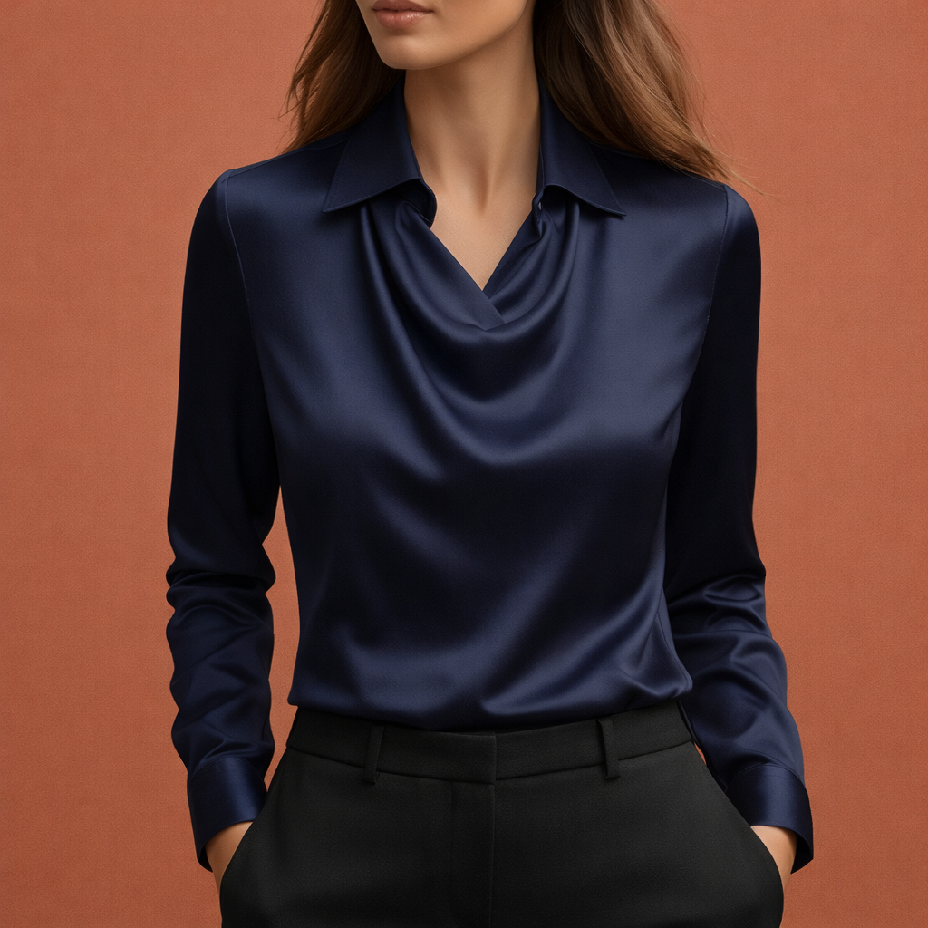 Satinbluse mit drapierendem Kragen für Damen | Elina