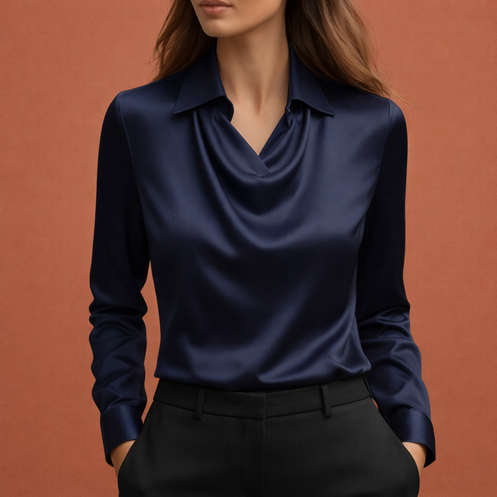 Satinbluse mit drapierendem Kragen für Damen | Elina