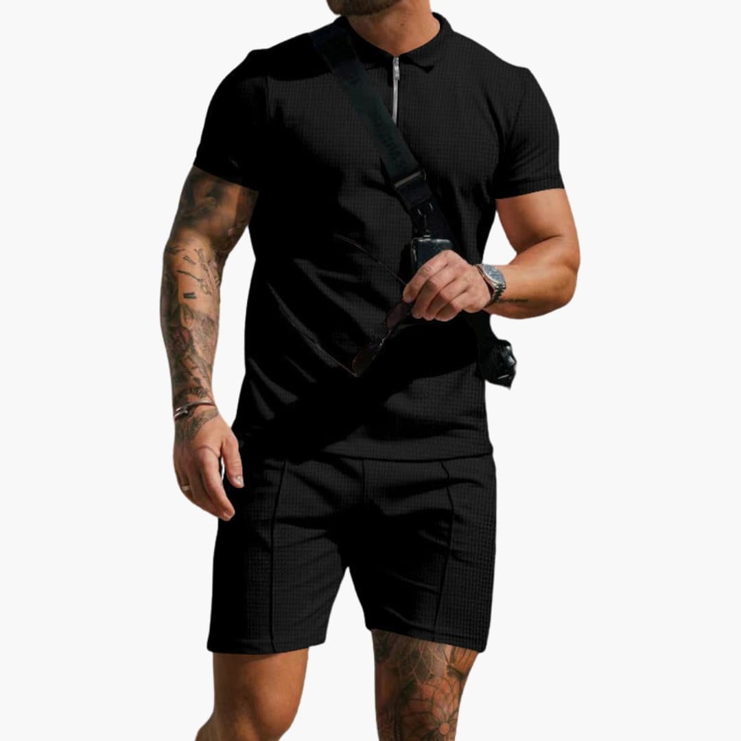 Herren-Poloshirt mit Seitentaschen und strukturierter Oberfläche