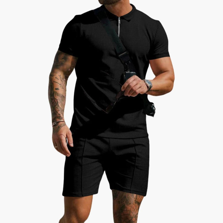 Herren-Poloshirt mit Seitentaschen und strukturierter Oberfläche
