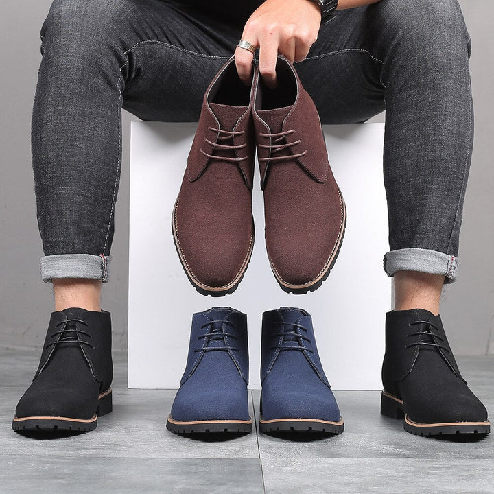 Herren Chukka Stiefel Wildleder-Optik Schnürung Kontrastnaht Profilsohle