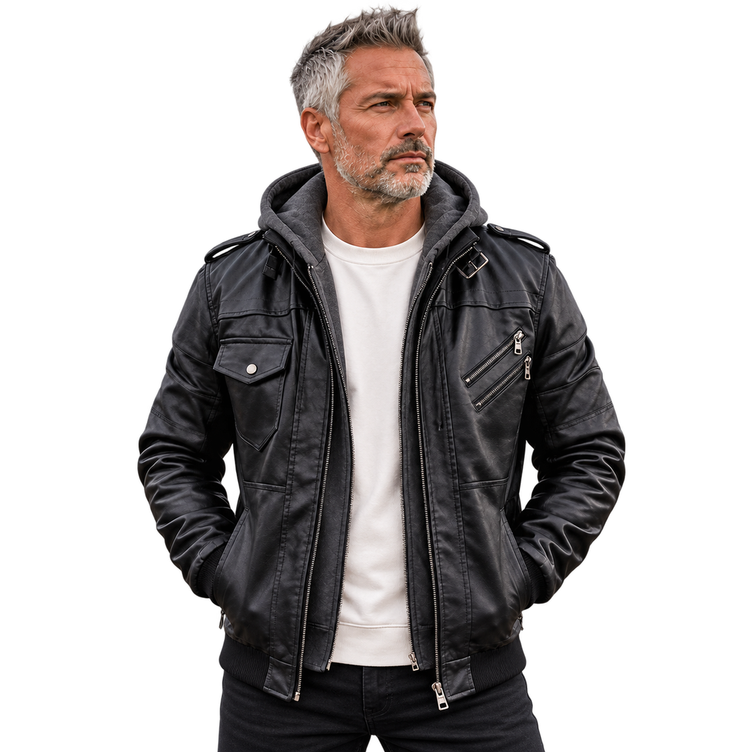 Herrenjacke | Asymmetrischer Reißverschluss &amp; Abnehmbare Kapuze