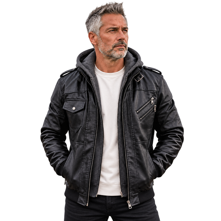 Herrenjacke | Asymmetrischer Reißverschluss &amp; Abnehmbare Kapuze